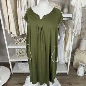 In'Voland Plus sz 20 green stretch knit shift dress casual comfort pockets #3924